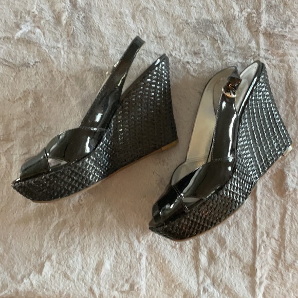 Patent Leather sling back platform peep toe heels. - Picture 2 of 5
